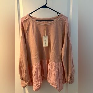 ~ in loom ~ Size Medium (26”ptp) - Pink Long-Sleeve Peplum Top
